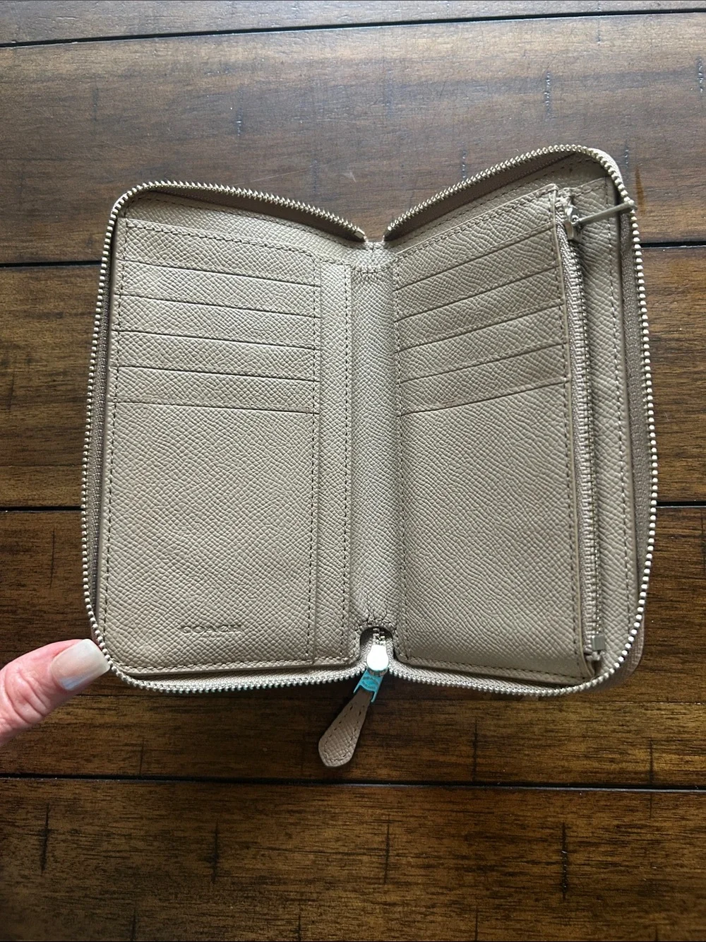 Coach Beige Zip-Around Leather Wallet